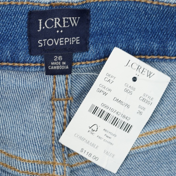 New JCREW Size 26 Stovepipe Jeans with Cut Hem in Signature Stretch+ $118 CB351 - Picture 4 of 4